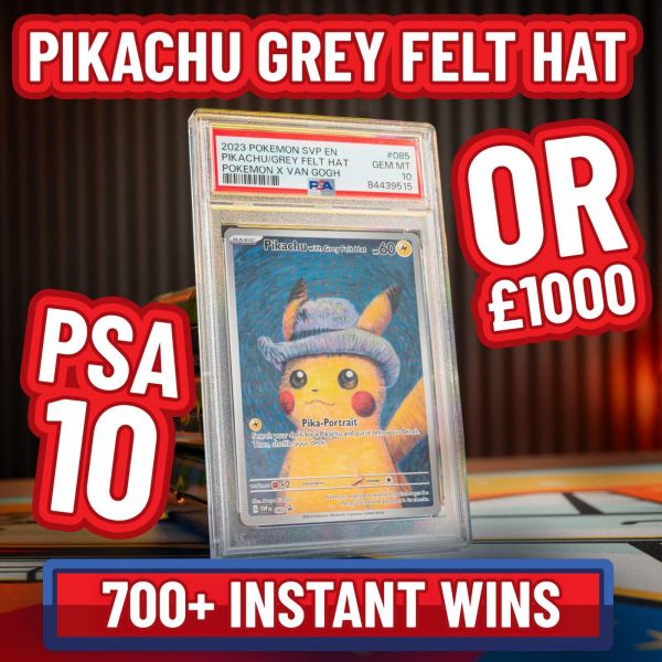 PIKACHU GREY FELT HAT PSA GEM MT 10 | 700+ INST WINS!