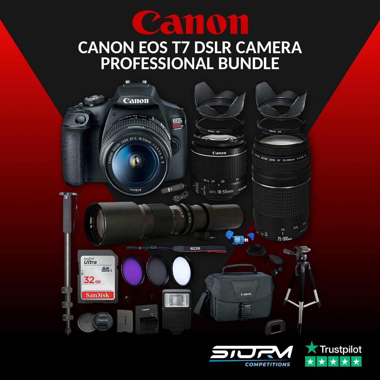 Canon EOS Rebel T7 DSLR Camera Professional  Bundle #25