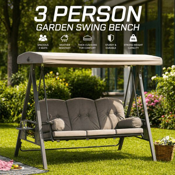 OUTSUNNY 3 PERSON OUTDOOR SWING BENCH