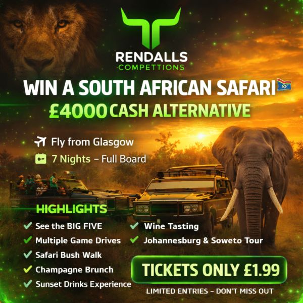 Win a South African Safari for 2 or £4000 Cash Alternative