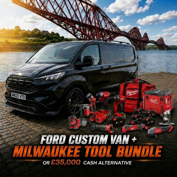 WIN A 2025 FORD TRANSIT CUSTOM DOUBLE CAB + MILWAUKEE TOOL SET OR £35,000 CASH