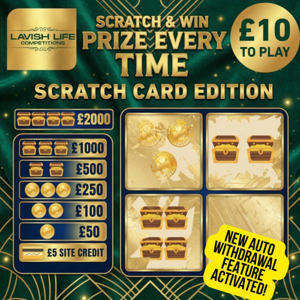 PRIZE EVERYTIME SCRATCH CARD : WIN UP TO £2,000 INSTANTLY- £1K END PRIZE #33 – AUTO WITHDRAWAL!