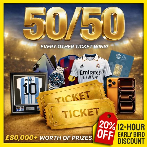 50-50! £80,000 Every Other Ticket Wins!