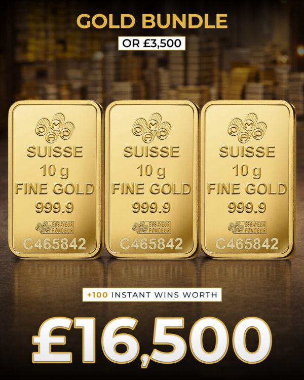 Gold Bar Bundle (or £3,500) with £16,500 of Instant Wins