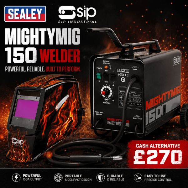 Sealey MIGHTYMIG150 Professional Gasless MIG Welder 150A 240V + SIP Meteor 2300F Electronic Headshield