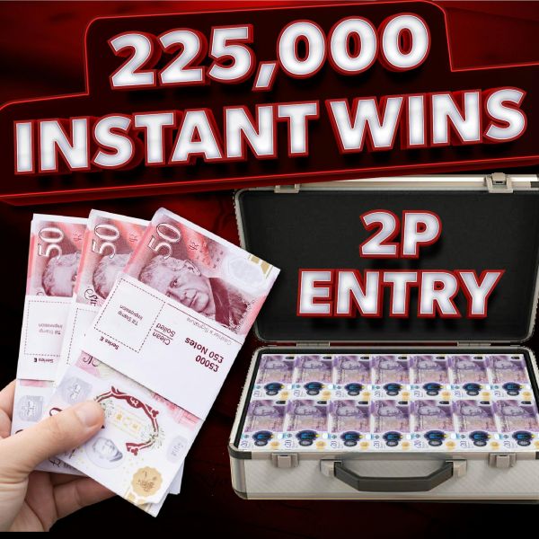 225,000+ Instant Wins Including 5x £5,000 Cash Prizes - 2p Entry!
