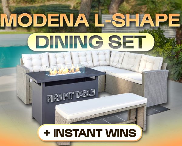 RATTAN DINING SET WITH FIRE PIT TABLE!